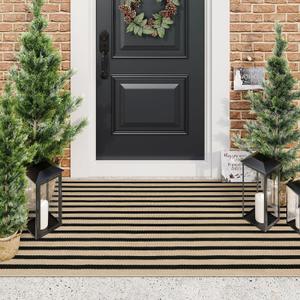 LEEVAN Black and Tan Outdoor Rugs, 3x5 Stripe Front Porch Rugs Hand-Woven Front Door Mat, Washable Cotton Reversible Entry Rugs Layered Doormats for Outside Entrance Patio Balcony Living Room Kitchen