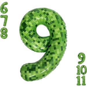 5 x Video Game Number 9 Balloon Different shades of Green Number Balloons for Game Birthday Decorations, Pixel Game Party Supplies 9 Number Balloon