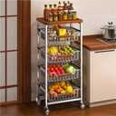5-Tier Rolling Fruit & Vegetable Storage Cart with Drawers, Extra-Thick Metal Kitchen Organizer Cart on Wheels, Fruit Basket Stand& Fruteros para Cocina, Narrow Pantry Cart for Storage
