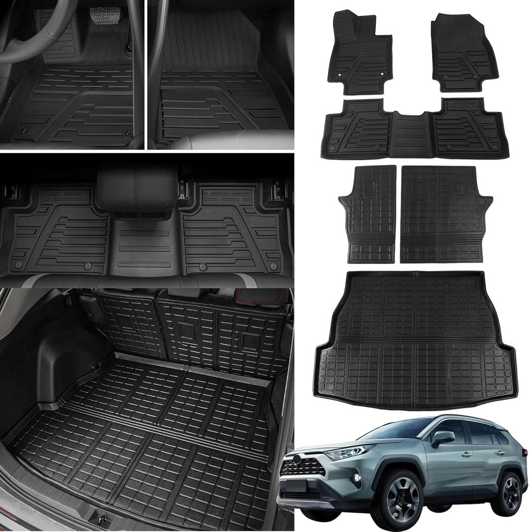 Floor Mats Compatible with 2019 2020 2021 2022 2023 2024 2025 Toyota Rav4 Cargo Mat Trunk Mat Back Seat Cover Protector Toyota Rav4 Accessories (Backrest Mats+Cargo Liner+Floor Mats)