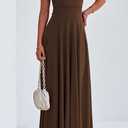 PRETTYGARDEN Womens Spring Dresses 2026 Casual Sleeveless Crewneck Aline Maxi Dress Stretch Tank Flowy Long Dresses (Brown, M)