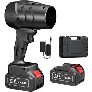 Electric Mini Leaf Blower, Powered Handheld Blower Leaf, Adjustable Wind Speed Cordless 21V Battery Blower with 2 Rechargeable Batteries and Charger, Toolbox, for Yard Leaf & Snow Removal(Black)