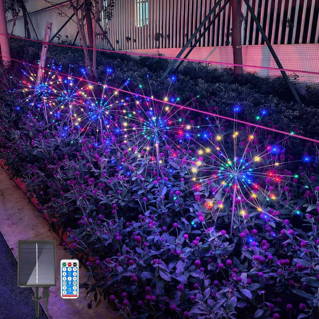 Solar Garden Firework Lights Outdoor, 5 Pack 450 LED 8 Lighting Modes Waterproof Landscape Decorative Sparklers Twinkling Starburst Lights for Yard Pathway Walkway Christmas, Colorful