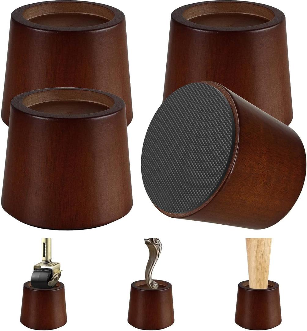 Wooden Furniture Bed Risers - 3 Inch Circle Heavy Duty Furniture Height Extenders Lifts for Sofa Couch Desk Chair Table Base Raising Space, Convenient Store and Cleaning, Pack of 4