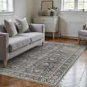 Vintage Area Rug 4x6 Black Entryway Office Washable Carpet Non Slip Bedroom Indoor Living Room Door Mat Low Pile Traditional Distressed Retro Accent Rug for Dining Room Bathroom Kitchen