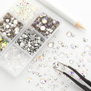 2 x 3500PCS SS6-SS30 White Mix Size 6 Grid Box Glass Rhinestones Crystal Flatback Glitter Stones for Nail Art Accessorie DIY Crafts Decoration