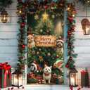 Christmas Door Cover, 72.89x35.43in Merry Christmas Front Door Cover Holidays Door Decorations Xmas Garage Door Covers for Door Porch Decor (Pet Peeping Style)
