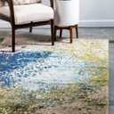 Unique Loom Estrella Collection Abstract, Modern, Light Colors, Distressed Area Rug, 6 ft x 9 ft, Blue/Beige
