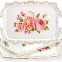 Nicunom 3 Pack Melamine Serving Tray with Handles, Floral Serving Trays Stackable Food Tray for Eating Unbreakable Large Serving Platter for Party, Decor, Home, Restaurant, Gift,16" L x 11" W