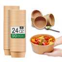 24 Oz Large Paper BowlsNo Lids 90 Pack Disposable Soup Bowls Plastic Free Party Supplies for Hot/Cold Food, Soup (24 OZ)