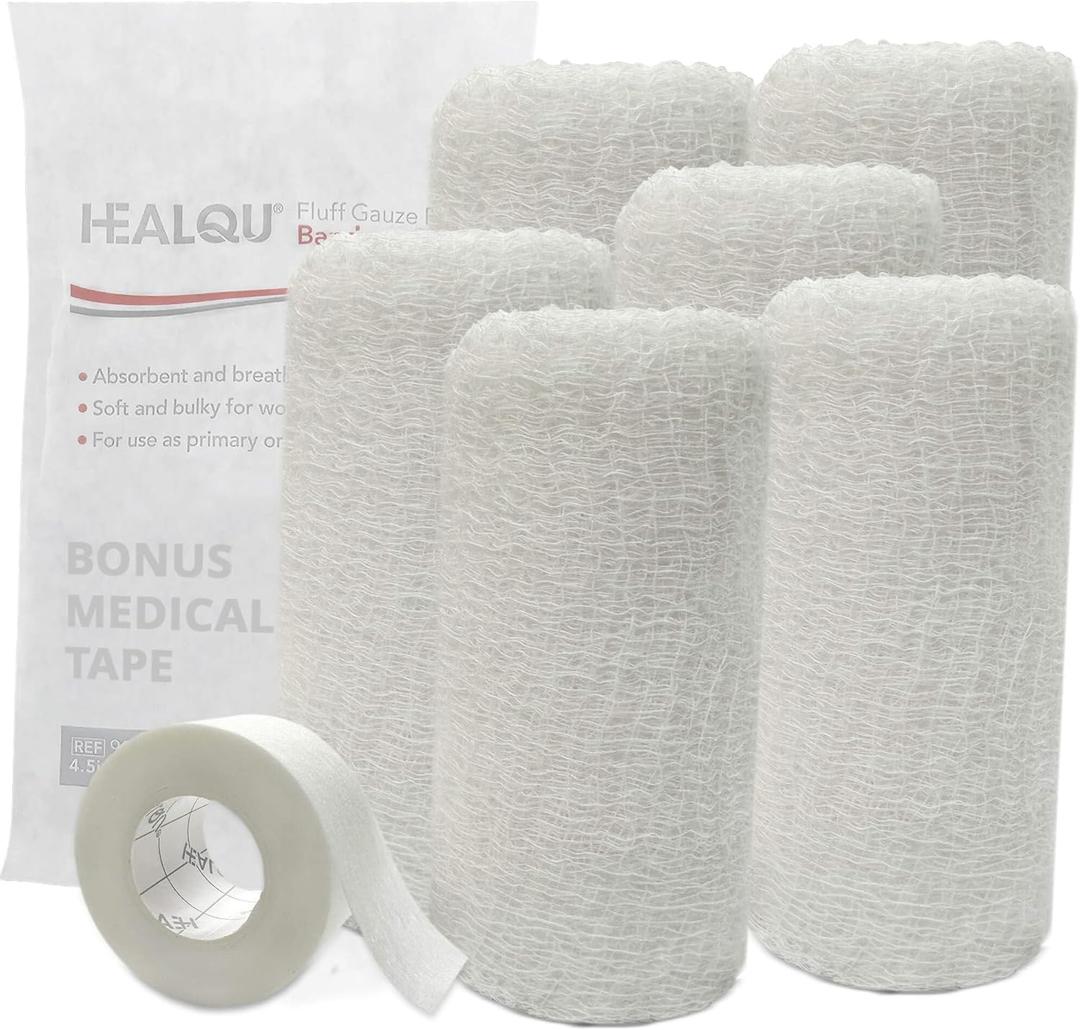 Kerlix Gauze Bandage Rolls - 4 1/2 in x 4.1 Yds, 6 Ply - 6 Single Sterile Pocuhes- Extra Absorbency - Latex Free, Hospital Grade Cotton Fluff Bandage Wrap Krinkle Style - for Wound Care & First Aid