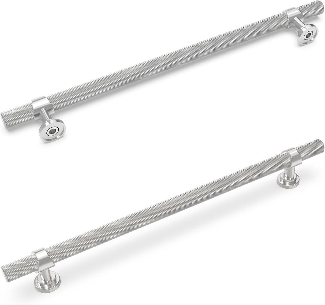 10 Pack 15 Inch Cabinet Pulls knurled Brushed Satin Nickel Kitchen Cabinet Handles Aluminum and Zinc Alloy Drawer Pulls Solid Cabinet Hardware, 15'' Hole Center(381mm), Brushed Satin Nickel, 10