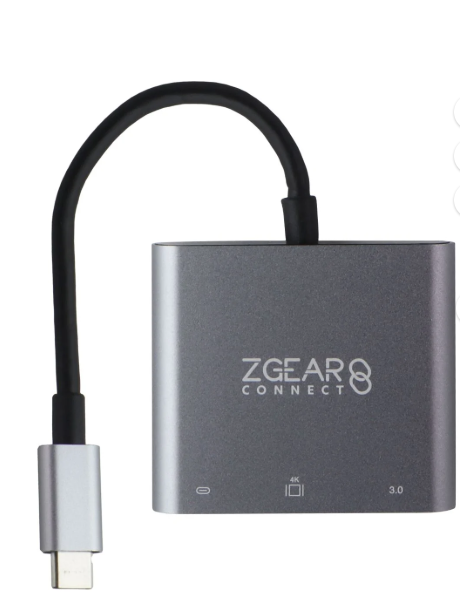 ZGear USB C to HDMI Video Cable +  ZGEAR Connect 3-Port (USB A, USB C, HDMI) USB Data Hub and Adapter