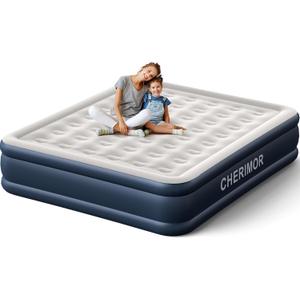 CHERIMOR California King Size Air Mattress with Built in Pump, 18" Luxury Thick Inflatable Blow up Mattress for Guests & Home, Fast Self-Inflating Air Bed with Carry Bag for Camping