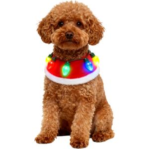 Dog Christmas Outfit Red Festive Holiday Pet Costume Clothes Accessory Light Up Bandana (X-Large)