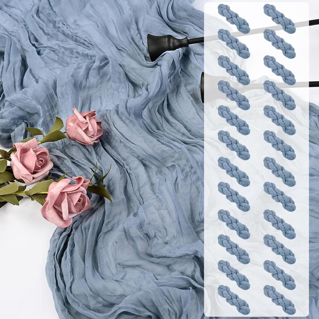 24 Pack Dusty Blue Cheesecloth Table Runner, 35x120 Inch Boho Gauze Table Runner 10ft Rustic Sheer Cheese Cloth Table Decor for Wedding Baby Bridal Shower Birthday Party Table Decoration