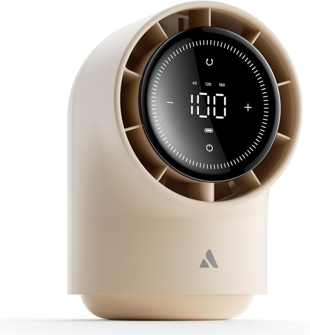 Aecooly Touch Control Desk Fan, 100 Speeds Quiet Bedroom Digital Display 8000mAh 3 Oscillation Angles Battery Powered Small Desktop Table Fan for Bedroom, Bedside, Office, Travel -Beige