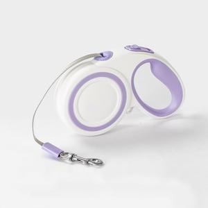 360 Tangle-Free Retractable Dog Leash, Heavy Duty Reflective Nylon Tape Lead 10 ft Long, up to 44lbs, One Touch Quick-Lock Braking System & Anti-Slip Handle (White-Purple, Small)
