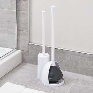 iDesign Una Plastic Toilet Bowl Brush and Plunger Combo Set for Bathroom Cleaning and Storage