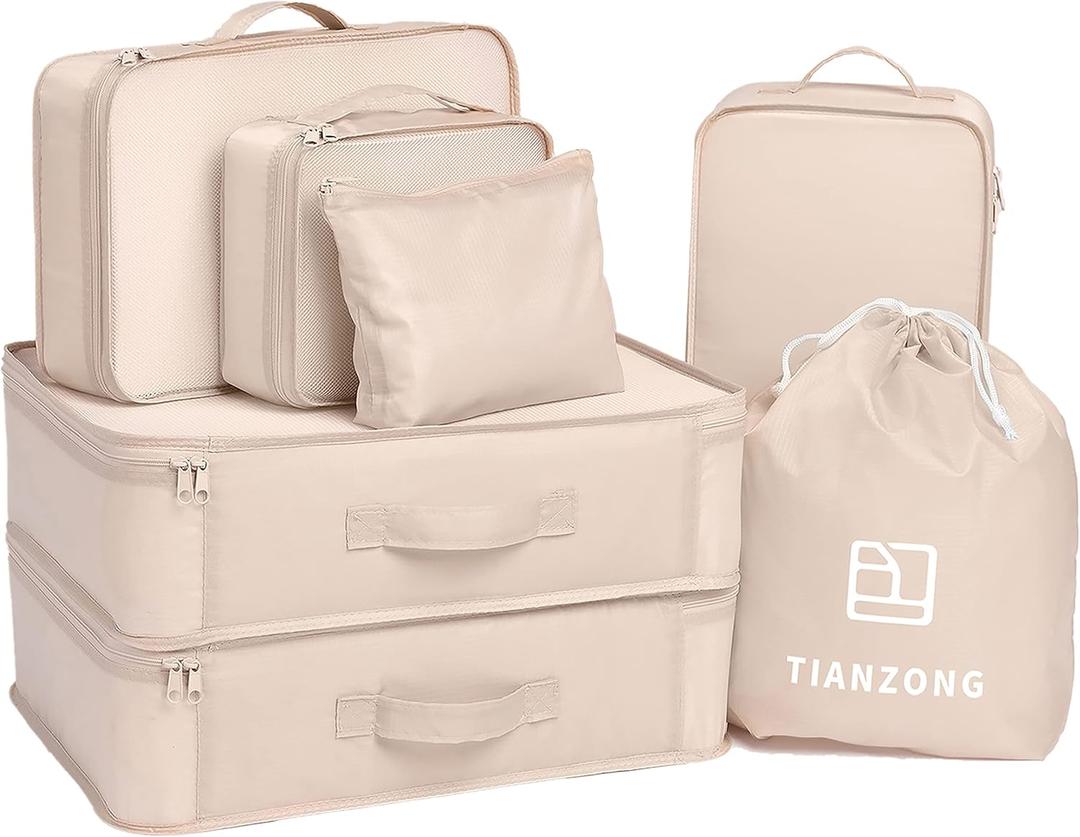 TianZong 7-piece Set Packing Cubes, Travel Bags for Luggage, Packing Organizers with Shoe Bag (Beige)