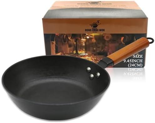 HONG JIANG WOK 9 Inch Pre-Seasoned Cast Iron Skillet, ICH Technique, Thicker and Taller, Deep Frying Pan with Unique Tortoise Pattern for All Cooktops & Oven Safe