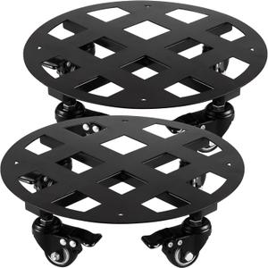 2 Packs 12 inches Large Metal Plant Caddy with Wheels Heavy-Duty Round Plant Stands with Casters Indoor Outdoor Flower Pot Mover Roller Base Garden Dolly Coasters Black, Strong Load Capacity
