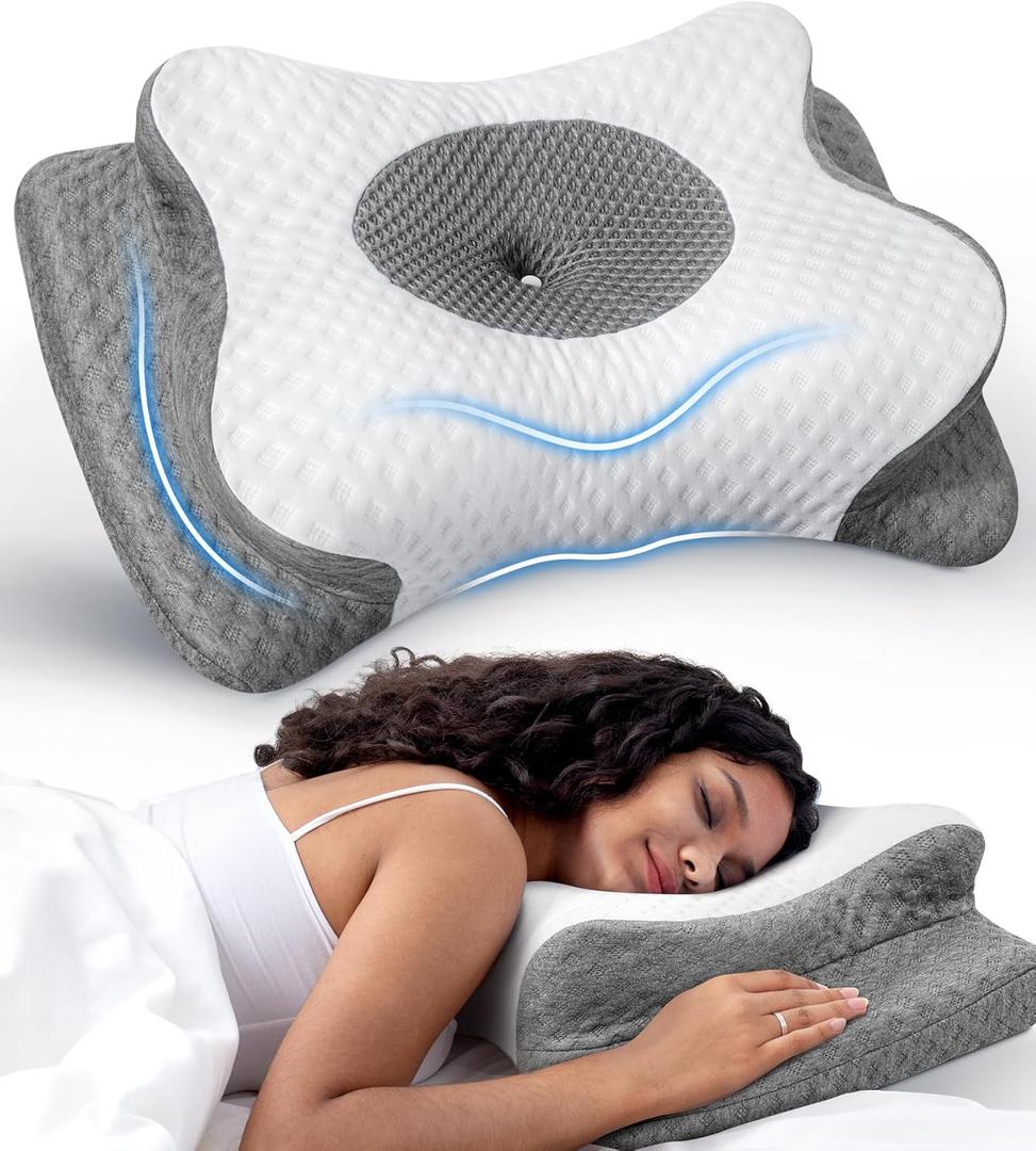 No More Aches Neck Pillow for Pain Relief, Adjustable Cervical Pillow for Neck Support with Armrest, Odorless Ergonomic Butterfly Memory Foam Pillows,Orthopedic Bed Pillow Side Back Stomach Sleeping (Grey)