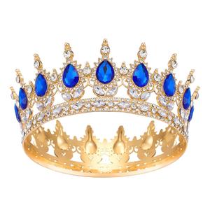 Crown for Women, Crystal Queen Crown for Birthday Costume Party Celebration, Gold Dark Blue