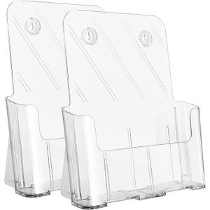 KTRIO Acrylic Brochure Holder 8.5 x 11 inch, Plastic Clear Literature Holders Rack Card Display Trifold Brochures Stand, Stands for Flyer, Pamphlet, Magazine, Booklet, Desk & Wall Mount, 2 Pack