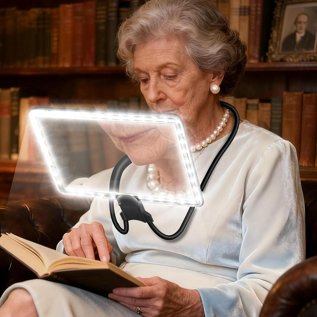 5X Neck Magnifying Glass with Light, Magnifier with Light Hands Free, Full Book Page Magnifier with 3 Light Modes, Flexible Gooseneck for Seniors Reading Low Vision (Black)