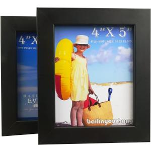 4x5 Picture Frame Black - 5x4 Wooden Photo Frame - Made of Real Wood With plexiglass Photo Protection - Ready For Wall Hanging And Table Standing Display, Set of 2
