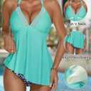 RXRXCOCO Mesh Halter Tankini Swimsuits for Women Tummy Control Swimsuit Asymmetrical Flowy High Waisted Bathing Suits (S)