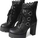 FOREADA Black High Heel Boots For Women Platform Goth Chunky Heeled Boot Combat Booties Lace Up Ankle Boot with Zipper (9)