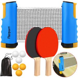 FBSPORT Ping Pong Paddle Set, Portable Table Tennis Set with Retractable Net,Rackets,Balls and Carry Bag for Indoor/Outdoor Games (blue)