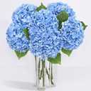 6 Pcs Real Touch Hydrangea Artificial Flowers, 21" Blue Full Faux Hydrangea Flowers Latex Fake Flowers for Home Decor Party Floral Arrangements Wedding Bouquets Centerpieces Outdoor Decor