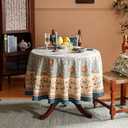 patdrea Designer French Linen Blue Round Table Cloth,Vintage Floral Tablecloth,Colorful Decoration Fall Table Cover Kitchen Dining for Tea Party,Thanksgiving, Christmas,Diameter 67"-Wensel