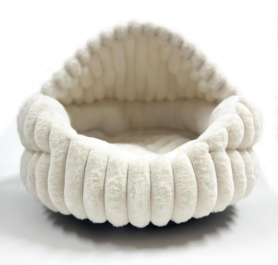 Hooded Cat Beds for Indoor CatsCozy Dog Cave Bed,Cozy Nook Dog Bed for Small Dogs,Anti-Slip Puppy Bed Fits up to 22 lbs for Dogs or Cats(White Stripe, Medium)