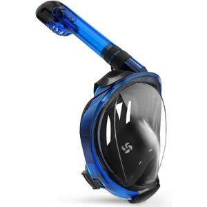 Greatever G2 Full Face Snorkel Mask with Latest Dry Top System,Foldable 180 Degree Panoramic View Snorkeling Mask with Camera Mount,Safe Breathing,Anti-Leak&Anti-Fog (Small-Medium, Dark blue)