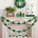 Gilprop St. Patrick's Day Garland Decorations Velvet Shamrock Hanging Banners with Wood Bead 4.92 ft Irish Clover Garland for St Patricks Day Party Holiday Fireplace Mantel Indoor Wall Home Decoration