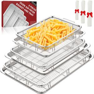 3 Set Air Fryer Basket, Air Fryer Pans and Tray for Oven with 90 PCS Parchment Papers, DEGOVIN Non-stick Stainless Steel Oven Air Fryer Basket and Tray-18.8" x 12.8" &14.88"10.98"&12.8" x 8.9"