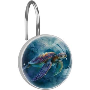 12 Pcs Sea Turtle Round Shower Curtain Hooks Stainless Steel Decorative Hanger Rings for Bathroom Kitchen Bedroom Curtain Rods