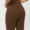 ODODOS Women's Crossover Yoga Shorts with Back Pocket, 8" Buttery Soft V High Waist Lounge Biker Shorts, Brunette, Small (S)