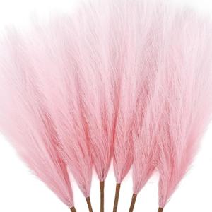 6 PCS Faux Pampas Grass Arrangement - 18"/45cm Artificial Fluffy Pompous Grass Stems for Boho Chic Home and Wedding Decor (Light Pink Gradient)