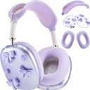 Kingdder Purple Bow Silicone Case Cover Compatible with Airpods Max Headphones Cute Bow Clear Heart Compatible with Air Pod Max (USB-C)(2024/2020) Coquettish Ear Pad Protector for Women