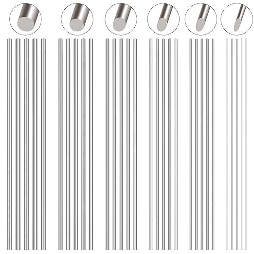 30 Pcs 6 Sizes 1mm, 1.5mm, 2mm, 2.5mm, 3mm, 4mm x Length 100mm (3.93 Inch) 304 Stainless Steel Round Rod, Metal Rod, Metal Solid Shaft Rods for Industry, Metal Working Hobbies and DIY Craft