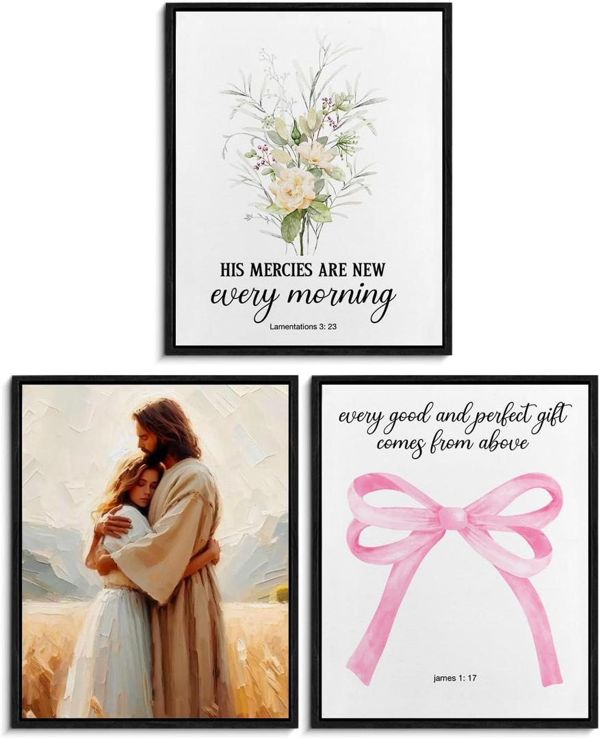 Christian Wall Art Decor, Bible Verses Wall Art Jesus Pictures, Coquette Room Decor Aesthetic, Inspirational Religious Prints Poster for Girly Dorm Bedroom, 8x10 Inches Set of 3 Unframed