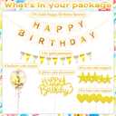 14 Pcs Gold Happy Birthday Cake Topper - Heart Star Cake Decoration with White Gold Happy Birthday Banner, Pennant & Confetti Balloon for Birthday Party Cake Decor Supplies
