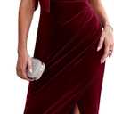 Wenrine Women's One Shoulder Velvet Dresses Slim Fitted Slit Faux Wrap Sexy Bodycon Evening Dress (Red) Small 