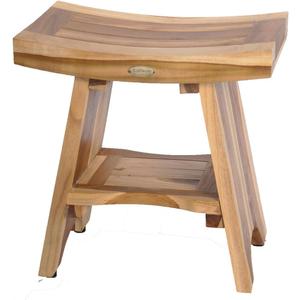 EcoDecors 18 Inch Serenity 300 Pound Capacity Waterproof Teak Wood Shower Bench Stool Seat Chair For Inside Shower Storage Shelf Provides Safety, and Storage, For Bathroom Accessories Natural Color