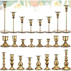 Nuogo 24 Pieces Candlestick Holders Metal Tapered Mixed Candle Holders Set Taper Decor for Wedding Home Dinning Birthday Party Table(Vintage Brass)